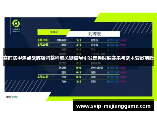 赛前法甲焦点战阵容调整释放关键信号引发走势解读赛果与战术变数前瞻
